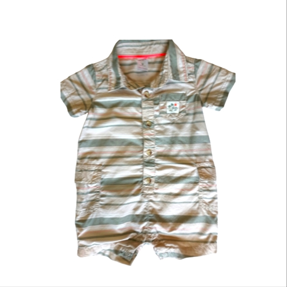 Carter's Khaki Green Striped Cargo Romper